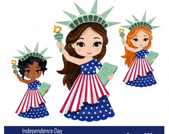 Independence day clipart, Cute Statue of Liberty, Patriotic girls clip art, 4th of July clipart Printable art/ Instant Download - PNG Files