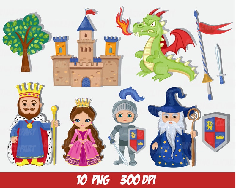 Knight and Princess castle cute clipart. Medieval Clipart. image 1
