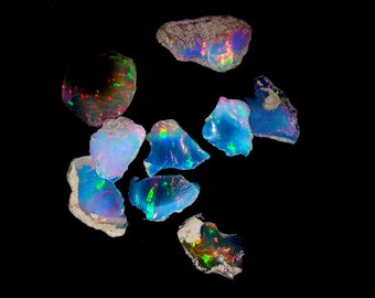 40 Pieces AAA+Quality Natural Ethiopian Opal Smooth Slice Flat Back Fancy Shape Size 8-13mm