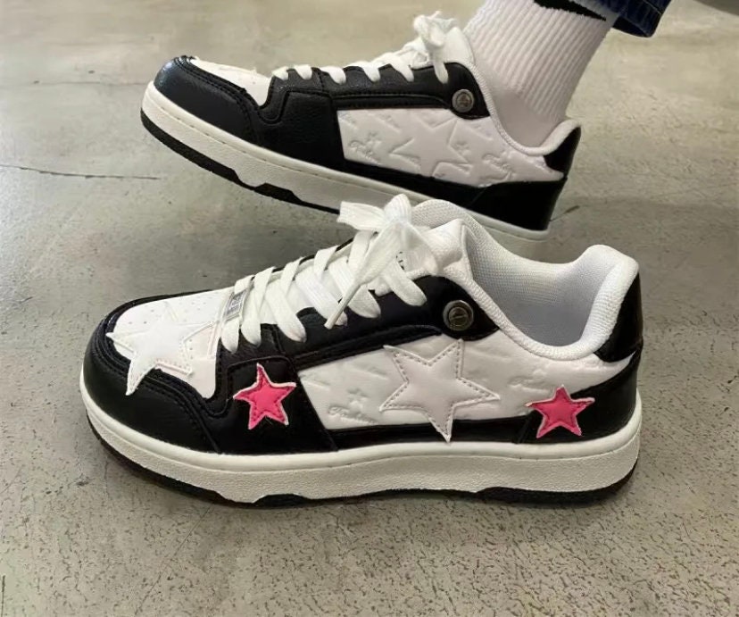 Black & Pink Star Sneakers