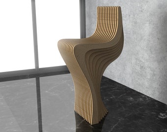 Parametric Wavy Wooden Furniture 43 - Bar Stool - Chair / CNC files for cutting