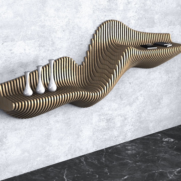 Parametric Wavy Wooden Wall Decor 32 /  Entryway Shelf Design / Digital files for wood cutting machines