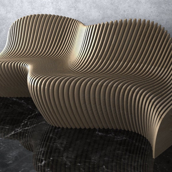 Parametric Wavy Wooden Furniture 19 - Sofa Design / CNC files for cutting