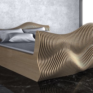 Parametric Wavy Wooden Furniture 27 - King Size Bed Design / CNC files for cutting