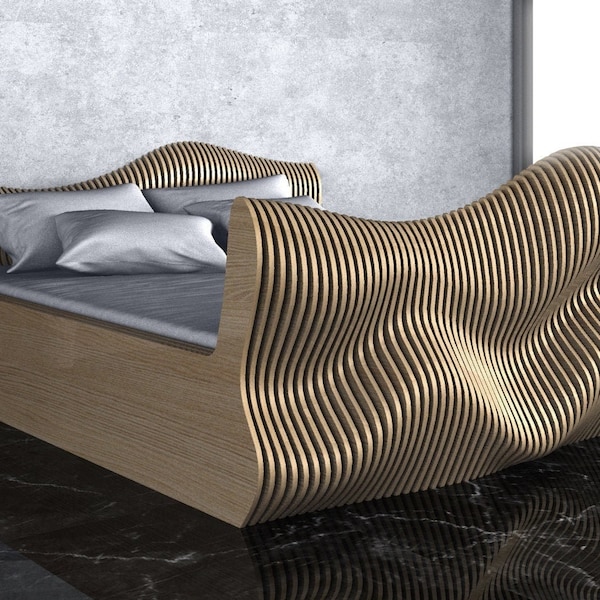 Parametric Wavy Wooden Furniture 27 - King Size Bed Design / CNC files for cutting