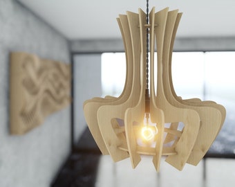 Iluminación de madera ondulada paramétrica 03 - Modelo de lámpara de araña / Archivos CNC para corte