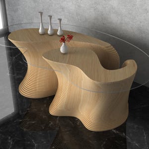 Parametric Wavy Wooden Furniture 49 - Dinner Table Design / CNC files for cutting