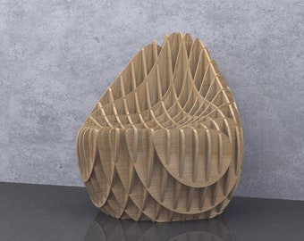 Parametric Wavy Wooden Furniture 07 - Grid Cut Armchair / CNC files for cutting