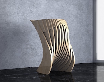 Parametric Wavy Wooden Furniture 25 -  Bar Stool - Chair / Digital files for wood cutting machines