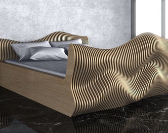 Parametryczne faliste meble drewniane 27 - King Size Bed Design / pliki CNC do cięcia