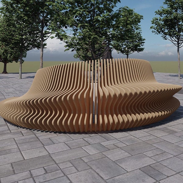 Parametric Wavy Wooden Furniture 16 - C shaped bench / CNC files for cutting