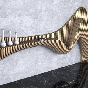 Parametric Wavy Wooden Wall Decor 38 / Entryway Shelf Design / Digital files for wood cutting machines