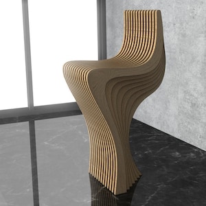 Parametric Wavy Wooden Furniture 43 - Bar Stool - Chair / CNC files for cutting