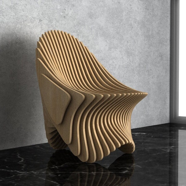 Parametric Wavy Wooden Furniture 40 - Armchair Design / CNC files for cutting