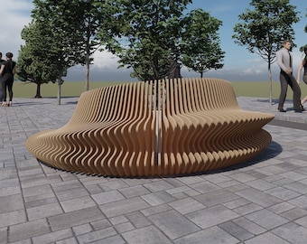 Parametric Wavy Wooden Furniture 16 - C shaped bench / CNC files for cutting