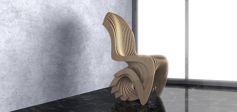 Parametric Wavy Wooden Furniture 36 Chair Design / CNC files for cutting zdjęcie 5