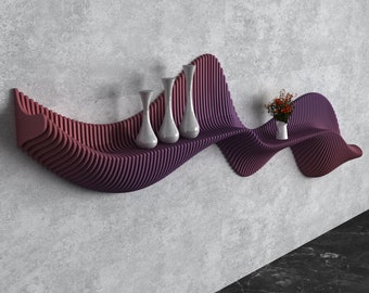 Parametric Wavy Wooden Wall Decor 56 / Shelf Design / Digital files for wood cutting machines