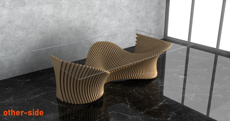 Parametric Wavy Wooden Furniture 41 - Dinner Table - / CNC files for cutting image 4