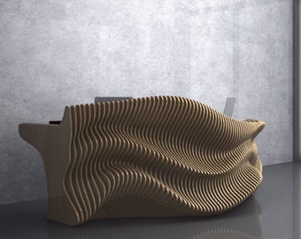Parametric Wavy Wooden Furniture 10 - Office Entry Desk / Digital files for wood cutting machines