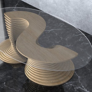 Parametric Wavy Wooden Furniture 38 Table basse / Dossiers CNC pour la découpe image 2