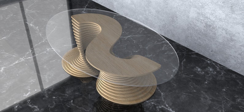 Parametric Wavy Wooden Furniture 38 Table basse / Dossiers CNC pour la découpe image 2