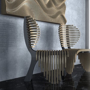 Parametryczne faliste meble drewniane 20 Projektowanie krzeseł / pliki CNC do cięcia zdjęcie 2