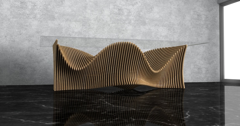 Parametric Wavy Wooden Furniture 41 - Dinner Table - / CNC files for cutting image 2