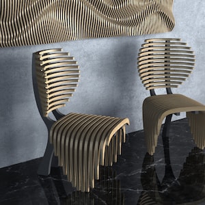 Parametric Wavy Wooden Furniture 20 - Chair Design / CNC files for cutting