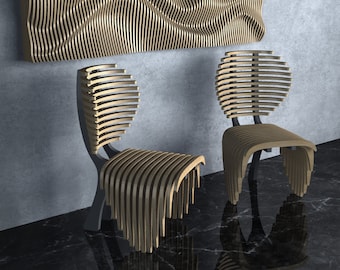 Parametric Wavy Wooden Furniture 20 - Chair Design / Digital files for wood cutting machines