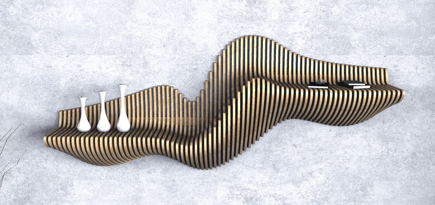 Parametric Wavy Wooden Wall Decor 32 / Entryway Shelf Design / Etsy UK