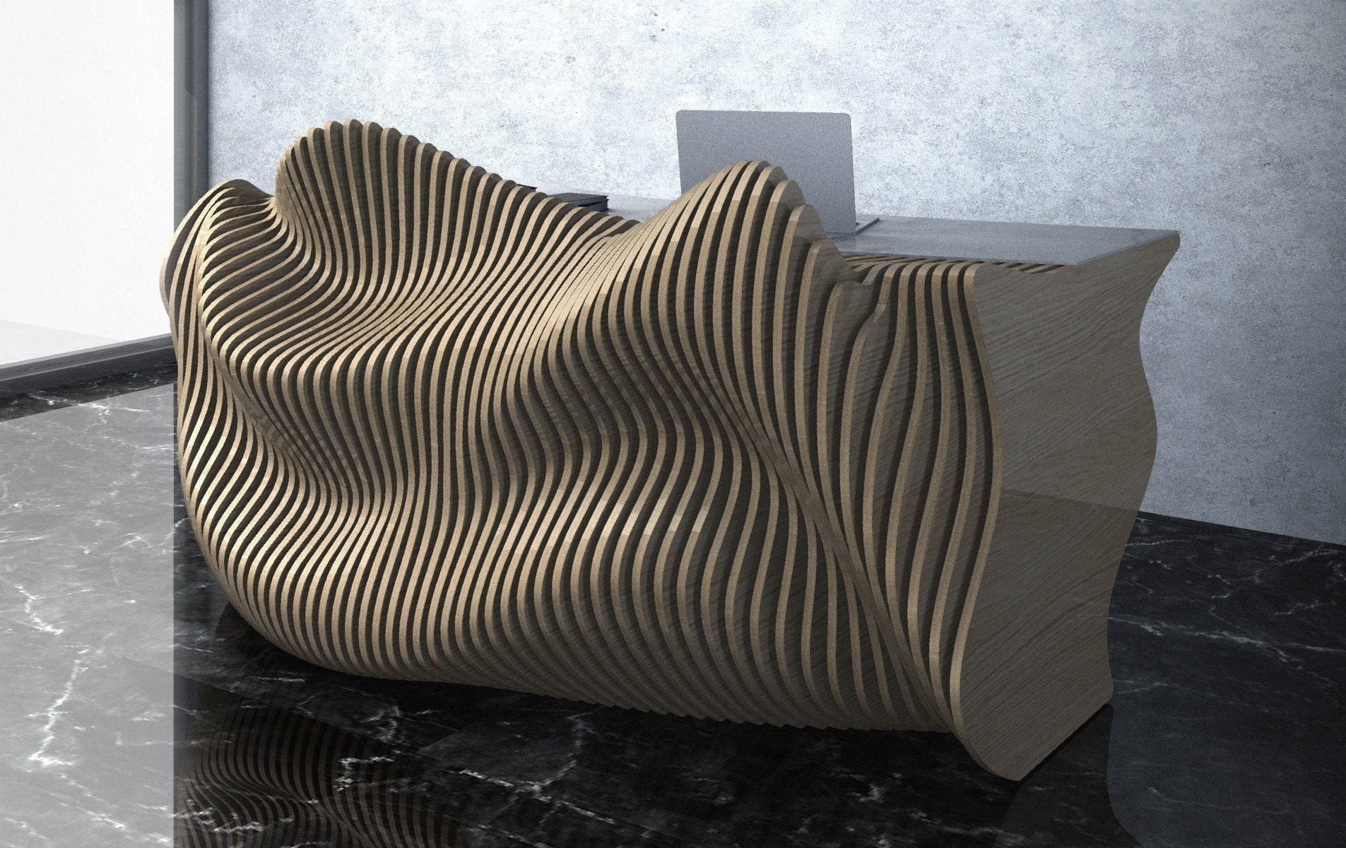 Parametric Wavy Wooden Furniture 21 Office Desk CNC Files for