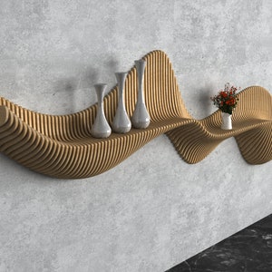 Parametric Wavy Wooden Wall Decor 56 / Shelf Design / Digital files for wood cutting machines