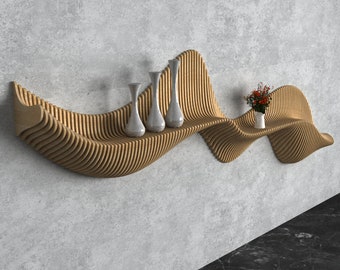 Parametric Wavy Wooden Wall Decor 56 / Shelf Design / Digital files for wood cutting machines