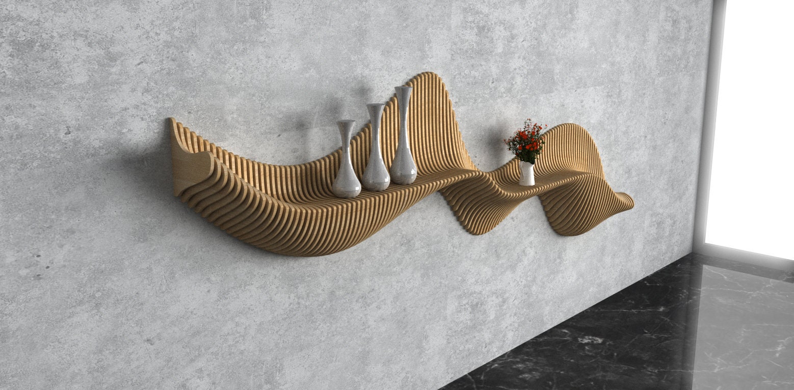 Parametric Wavy Wooden Wall Decor 56 / Shelf Design / Digital