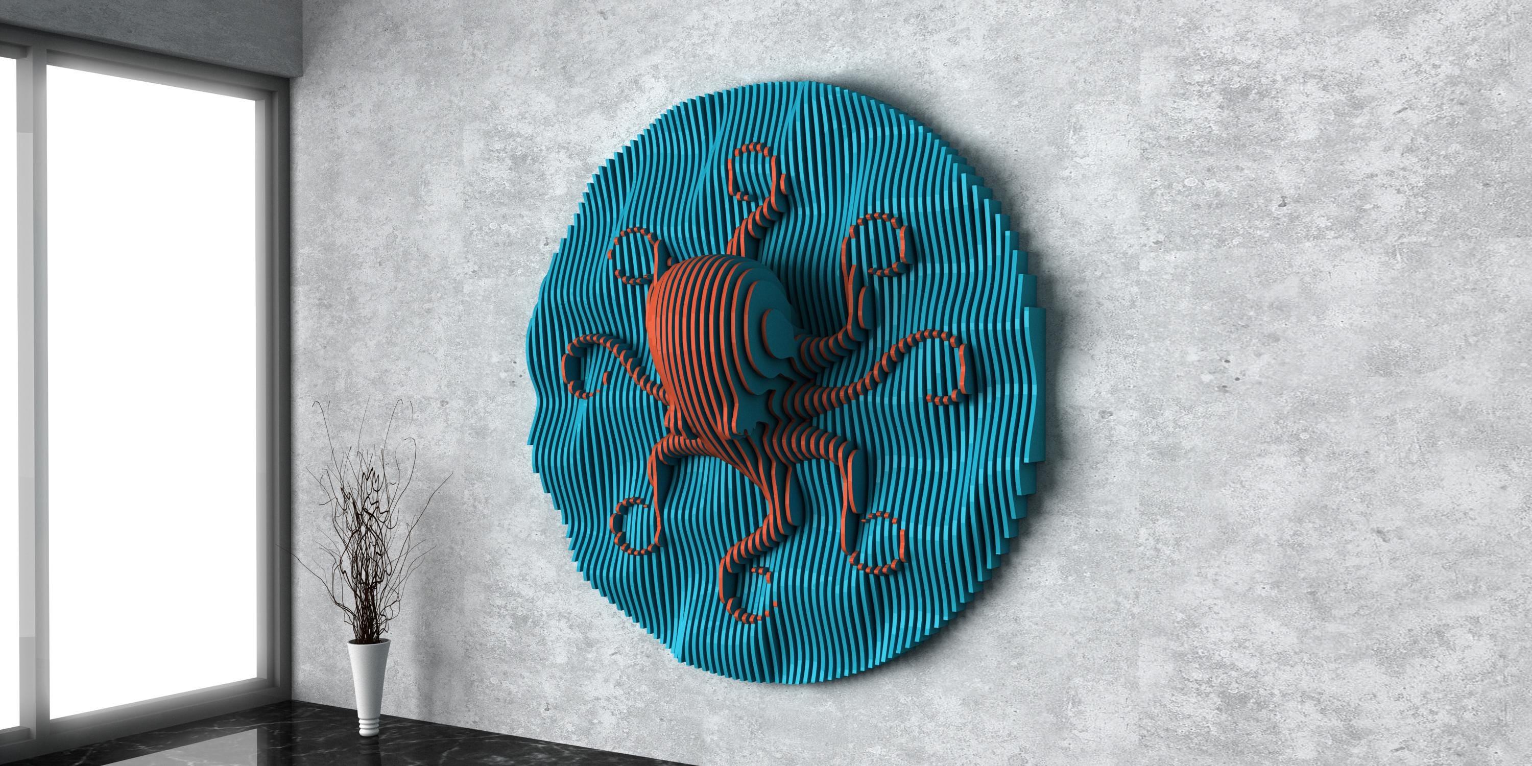 Parametric Wavy Wooden Wall Decor 69 / Octopus Model Design