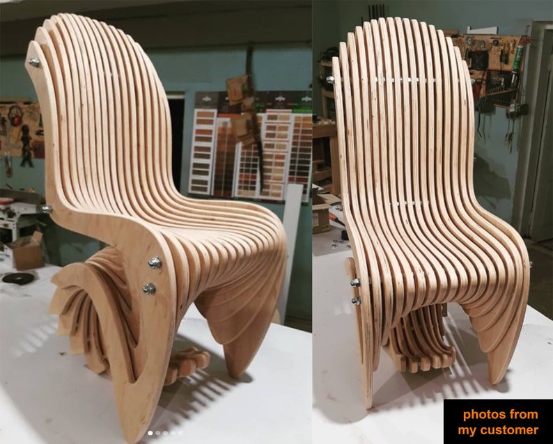 Parametric Wavy Wooden Furniture 36 Chair Design / CNC files for cutting zdjęcie 2