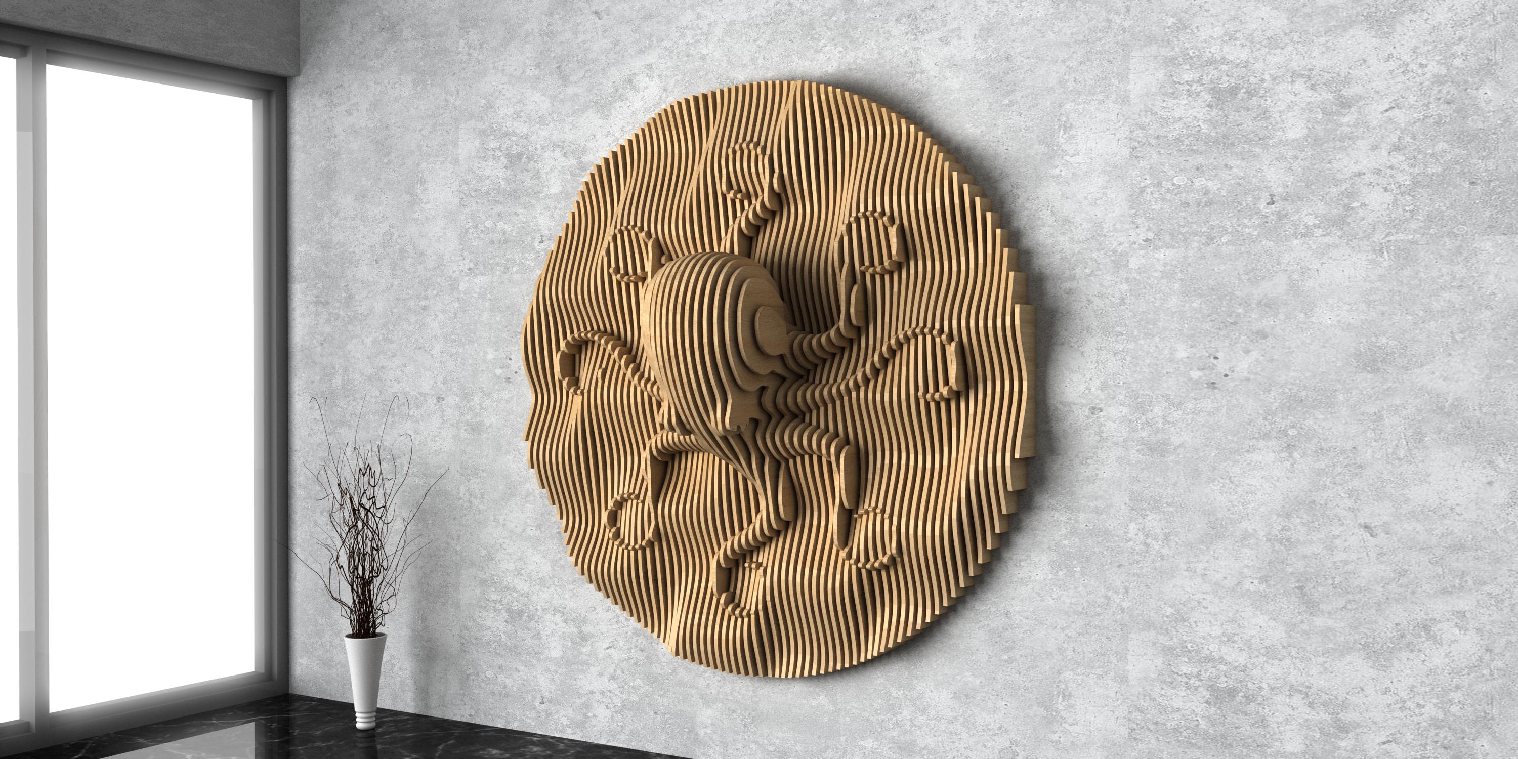 Parametric Wavy Wooden Wall Decor 69 / Octopus Model Design