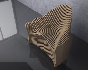 Parametric Wavy Wooden Furniture 08 - Armchair Design / CNC files for cutting