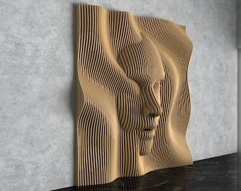 Parametric Wavy Wooden Wall Decor 50 / Face in Waves / Digital files for wood cutting machines