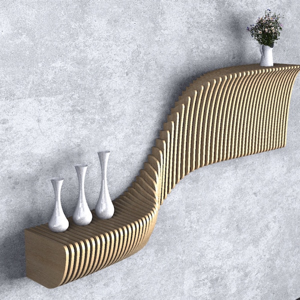 Parametric Wavy Wooden Wall Decor 39 / Entryway Shelf Design / Digital files for wood cutting machines