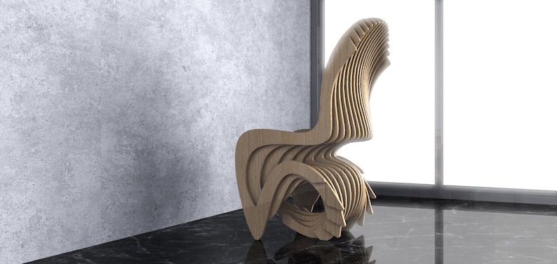 Parametric Wavy Wooden Furniture 36 Chair Design / CNC files for cutting zdjęcie 7