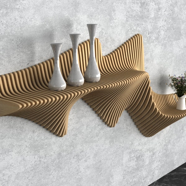 Parametric Wavy Wooden Wall Decor 53 / Shelf Design / Digital files for wood cutting machines