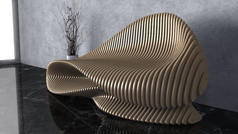 Parametric Wavy Wooden Furniture 26 Bench Design / CNC files for cutting image 5