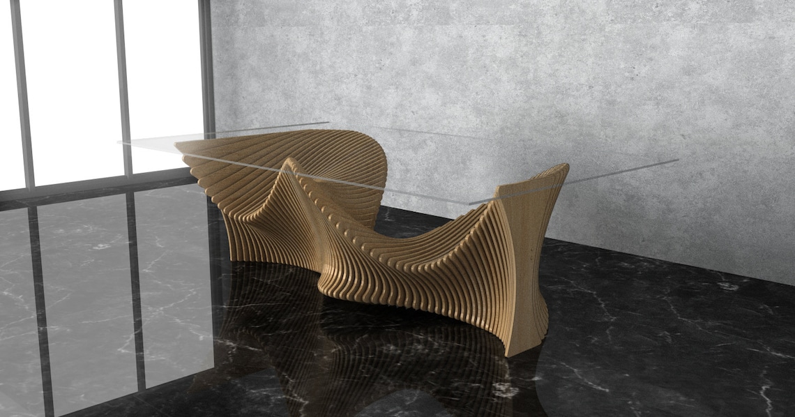 Parametric Wavy Wooden Furniture 41 - Dinner Table - / CNC Files for ...
