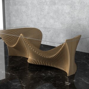 Parametric Wavy Wooden Furniture 41 - Dinner Table - / CNC files for cutting image 5