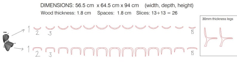 Parametryczne faliste meble drewniane 20 Projektowanie krzeseł / pliki CNC do cięcia zdjęcie 4