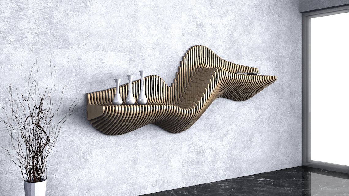 Parametric Wavy Wooden Wall Decor 32 / Entryway Shelf Design Etsy