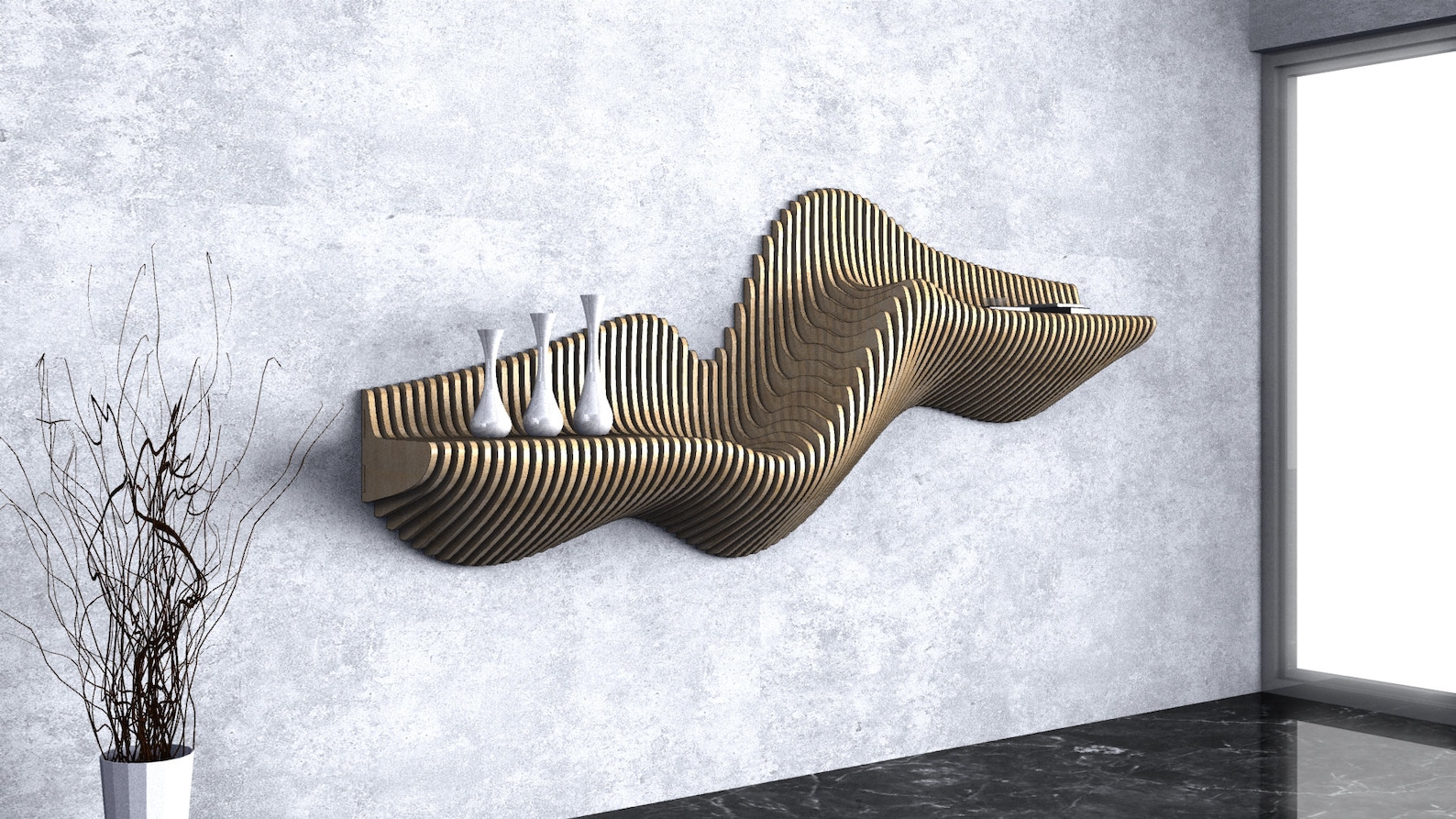 Parametric Wavy Wooden Wall Decor 32 / Entryway Shelf Design Etsy