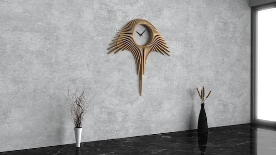 Parametric Wavy Wooden Wall Decor 65 / Clock Design / Digital