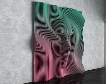 Parametric Wavy Wooden Wall Decor 50 / Face in Waves / Digital files for wood cutting machines